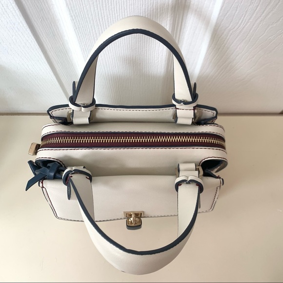 Zara · Cream Navy Gold Handbag Crossbody Burgundy Lining - Zara Basic Collection - Picture 11 of 16